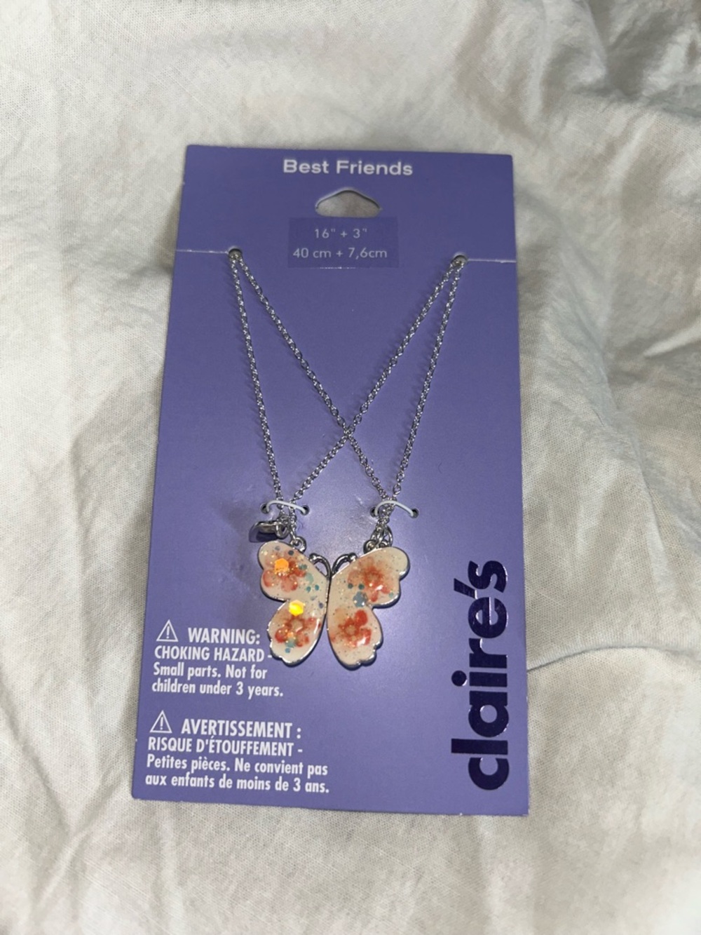 Claire's Orange Glitter Butterfly Best Friends Necklace Set